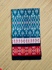 Peacock Blue Handloom Pochampally Ikkat Mercerized Cotton Saree