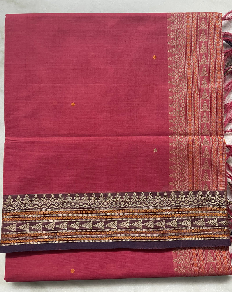 Pink Handloom Kanchi Cotton Saree with Bomkai Pallu