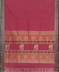 Pink Handloom Kanchi Cotton Saree with Bomkai Pallu