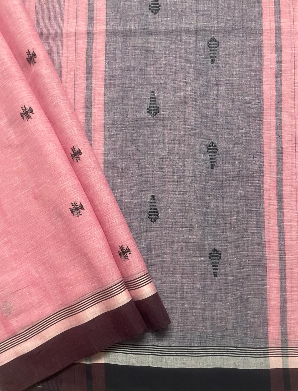 Pink Handloom Khadi Saree with Fish Motifs
