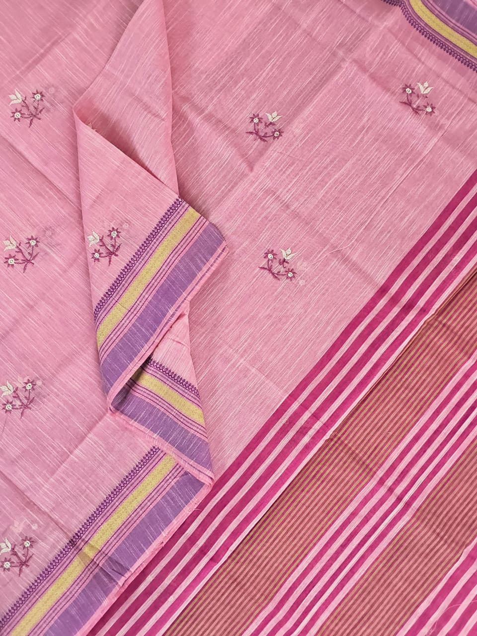 Pink Handloom Venkatagiri Cotton Saree with Floral Embroidery Motifs