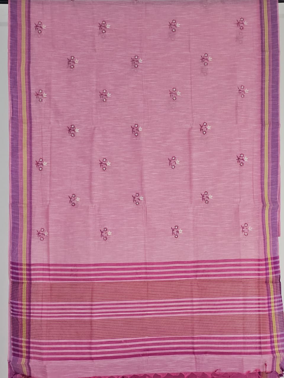Pink Handloom Venkatagiri Cotton Saree with Floral Embroidery Motifs