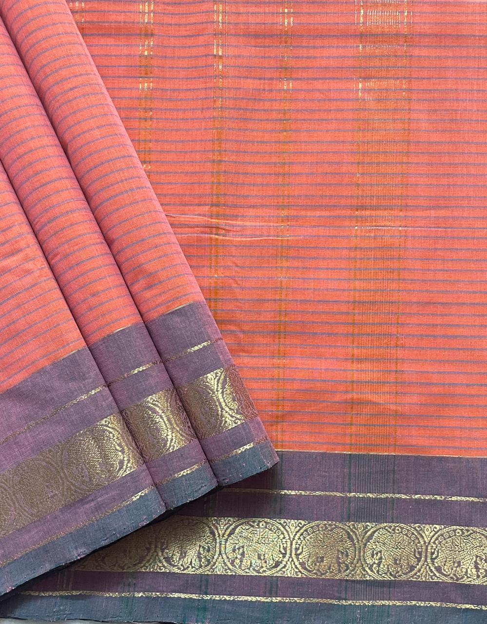 Pink Orange Dual Tone Handloom Aruppukottai Saree