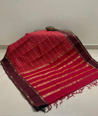 Pink Thousand Butta Handloom Kanchi Cotton Saree with Burgundy Zari Rettai Pet Border