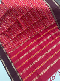 Pink Thousand Butta Handloom Kanchi Cotton Saree with Burgundy Zari Rettai Pet Border