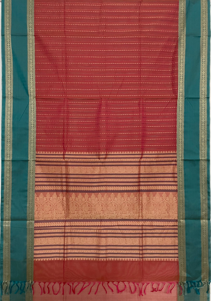 Pink & Orange Dual Tone Handloom Kanchi Cotton Saree