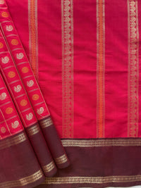 Pink Thousand Butta Handloom Kanchi Cotton Saree with Burgundy Zari Rettai Pet Border