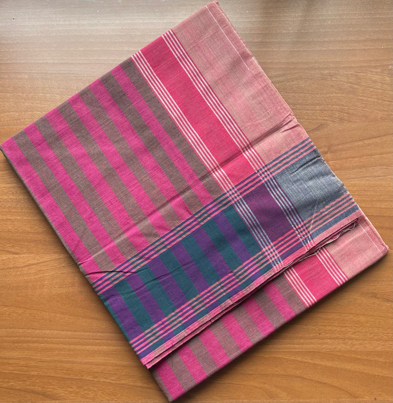 Pink and Purple Stripes Handloom Kanchi Cotton Saree