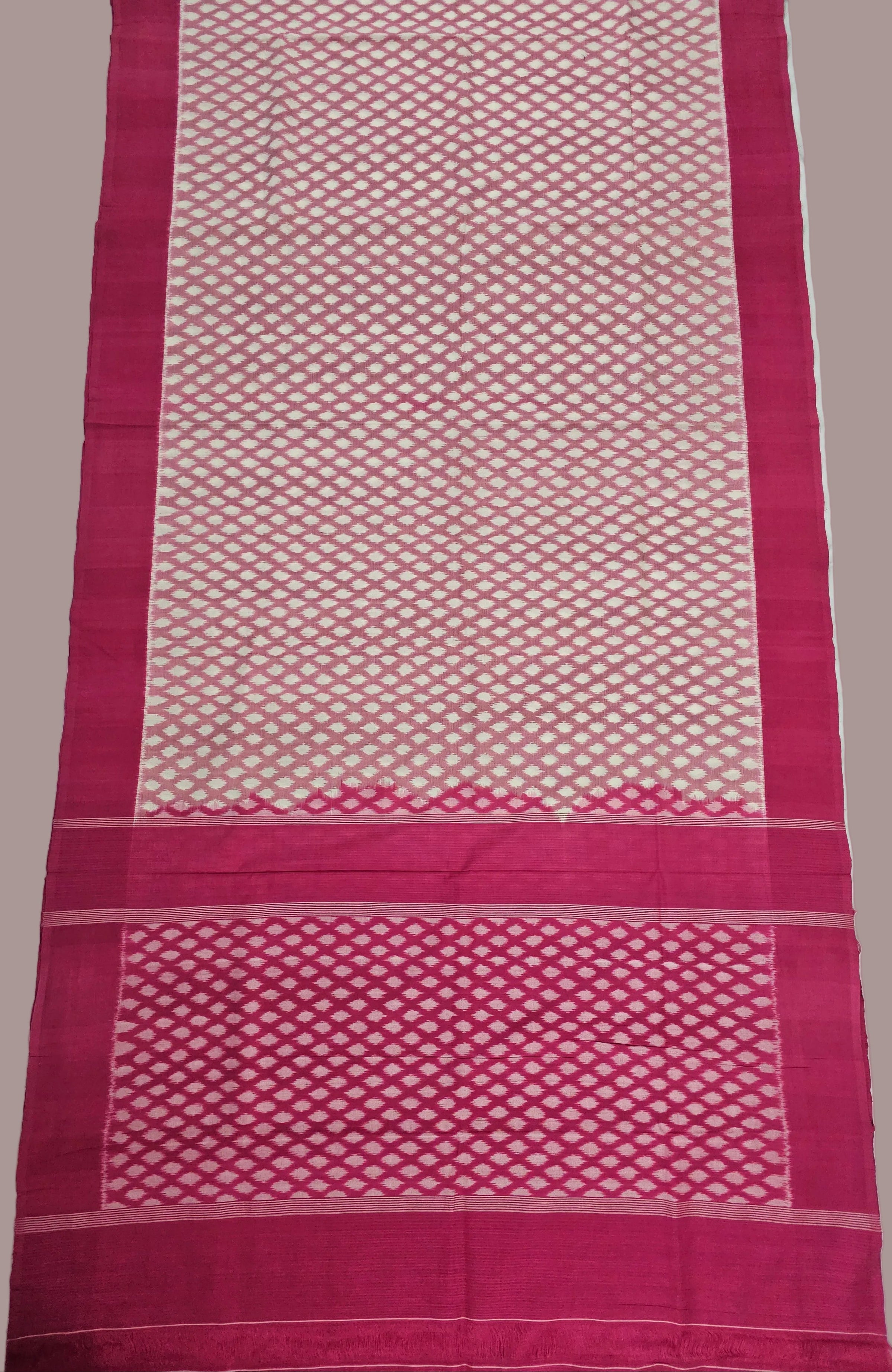 Pink and White Handloom Pochampally Ikkat Mercerized Cotton Saree