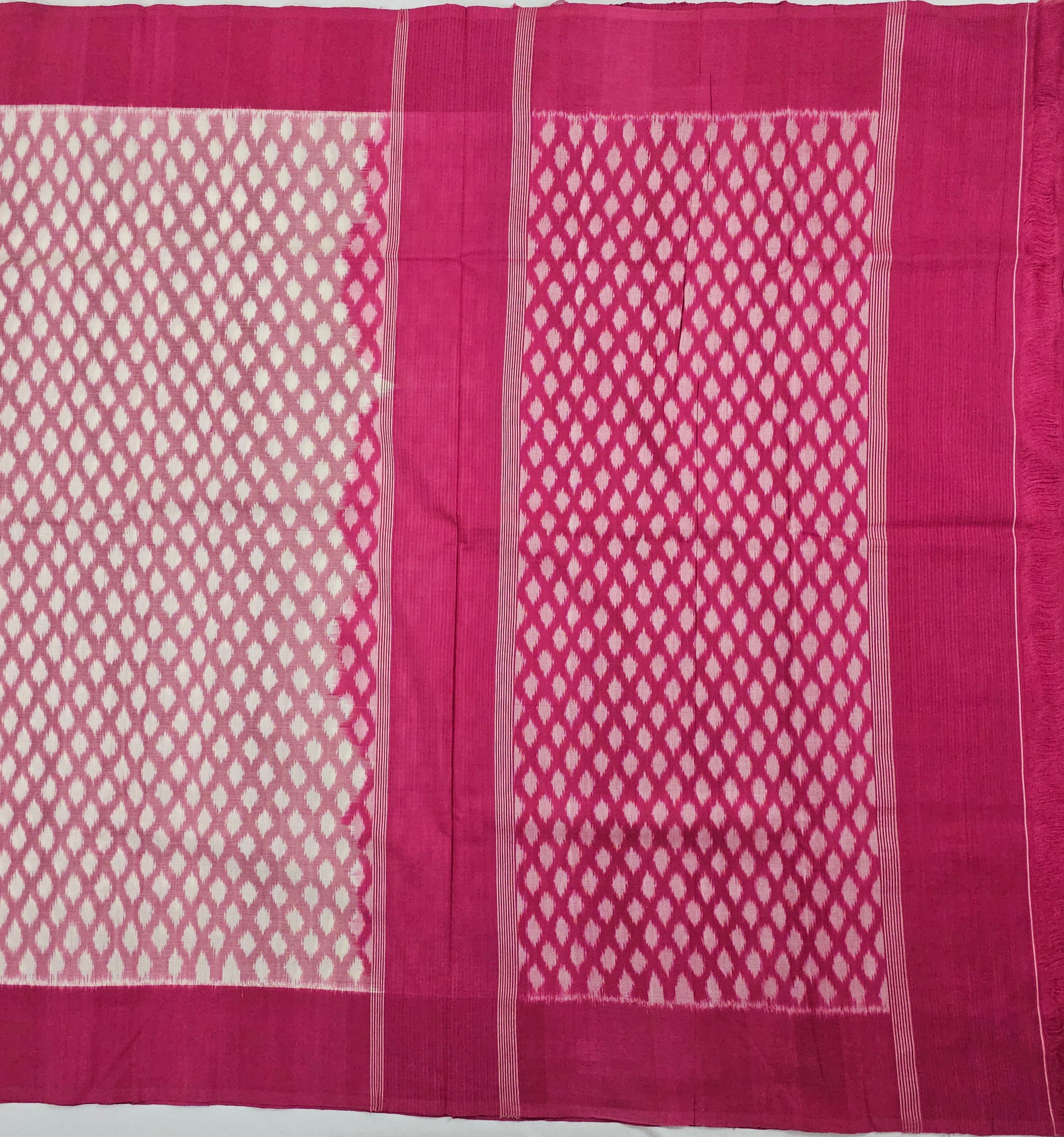 Pink and White Handloom Pochampally Ikkat Mercerized Cotton Saree