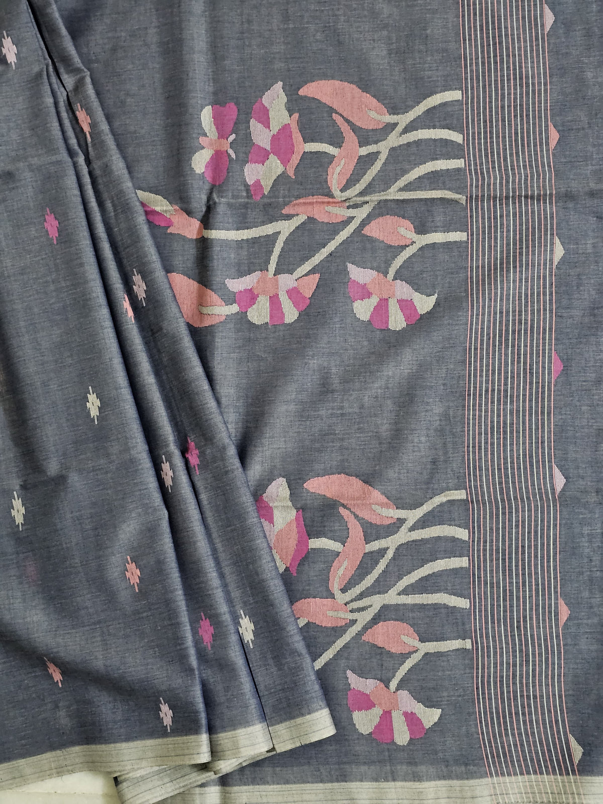 Pravaha – Blue Jamdani Handloom Bengal Cotton Saree