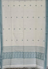Pravya – Off-White Handloom Bengal Cotton Saree with Muted Teal Baluchari Motifs