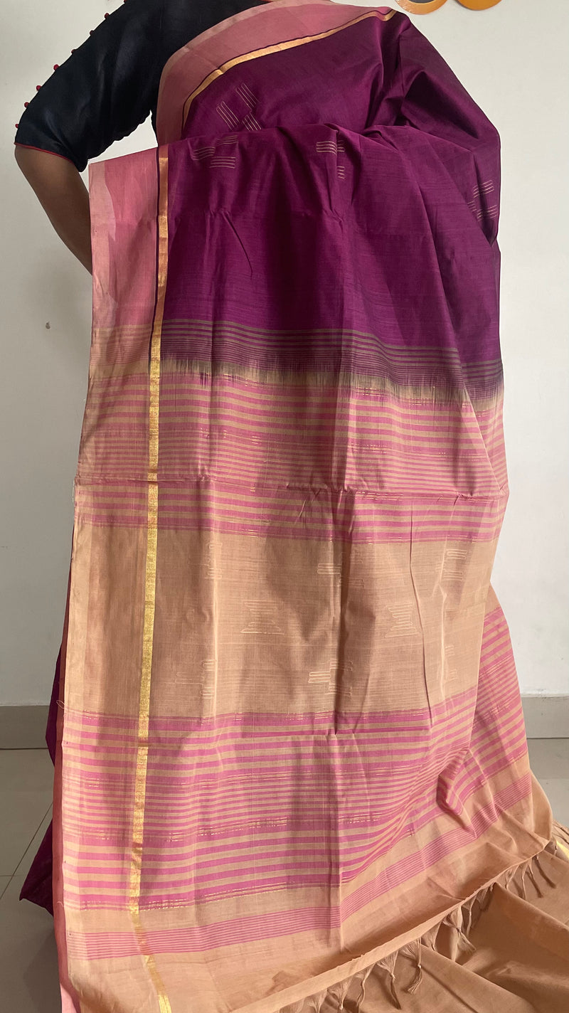 Purple Handloom Gongura Cotton Saree with Pink Border