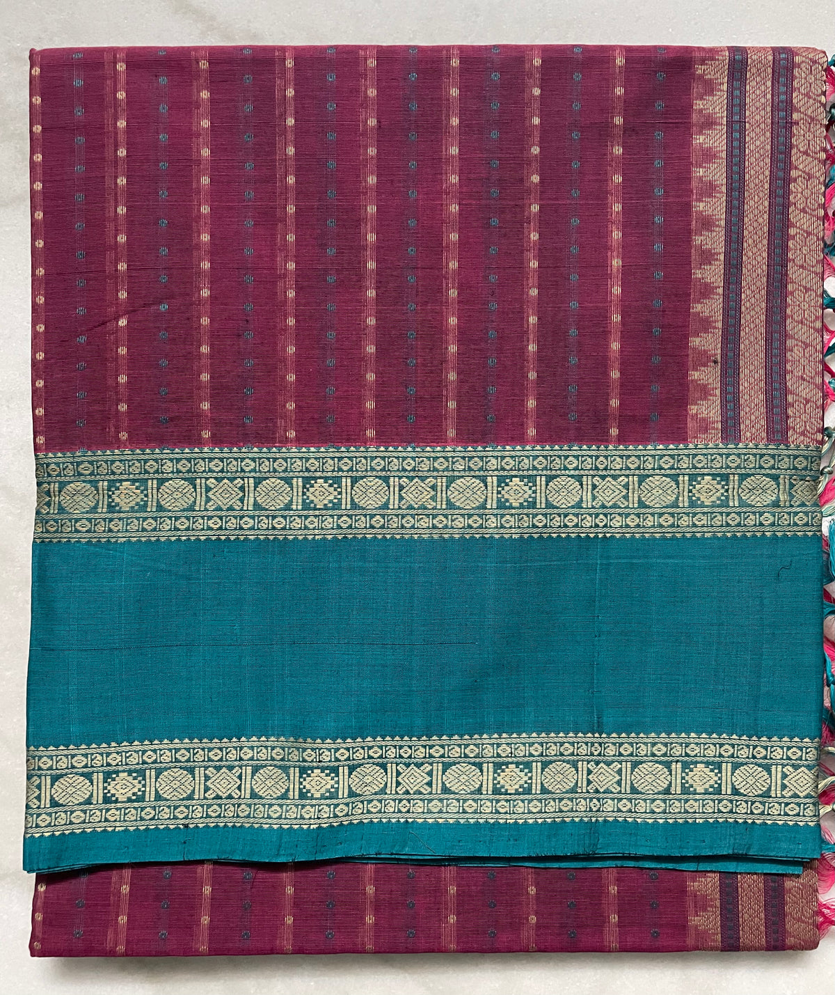 Purple Handloom Kanchi Cotton Saree with Dots butta