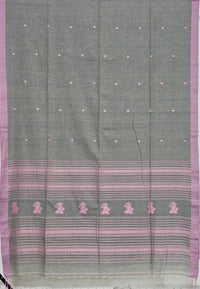 Raagya – Grey Handloom Khadi Saree with Pink Baluchari Motifs