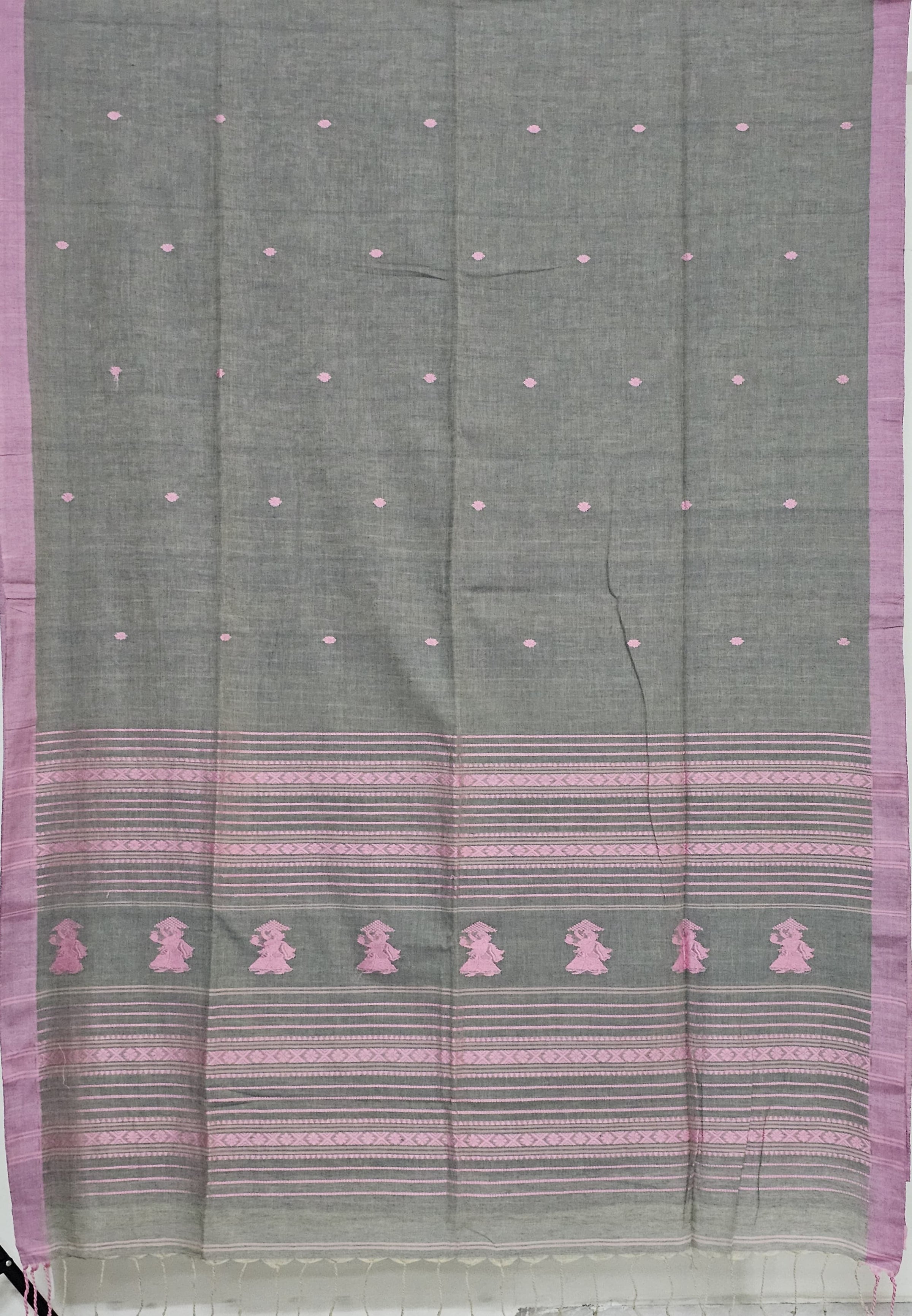 Raagya – Grey Handloom Khadi Saree with Pink Baluchari Motifs
