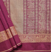 Red Handloom Organic Kanchi Cotton Saree with Yellow Yali Border