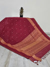 Red Handloom Organic Kanchi Cotton Saree with Yellow Yali Border