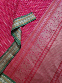 Mangala – Red Lakshadeepam Handloom Kanchi Cotton Saree with Green Coin Motifs