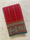 Red Thousand Butta Handloom Kanchi Cotton Saree with Teal Blue Border