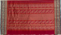 Red Thousand Butta Handloom Kanchi Cotton Saree with Teal Blue Border