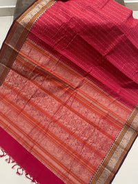 Red and Pink Dual Tone Lakshadeepam Handloom Kanchi Cotton Saree