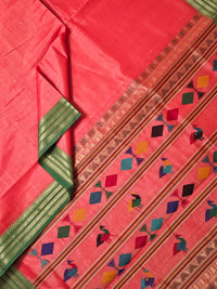 Rochika – Coral Peach Handloom Kanchi Silk Cotton Saree with Bomkai Pallu