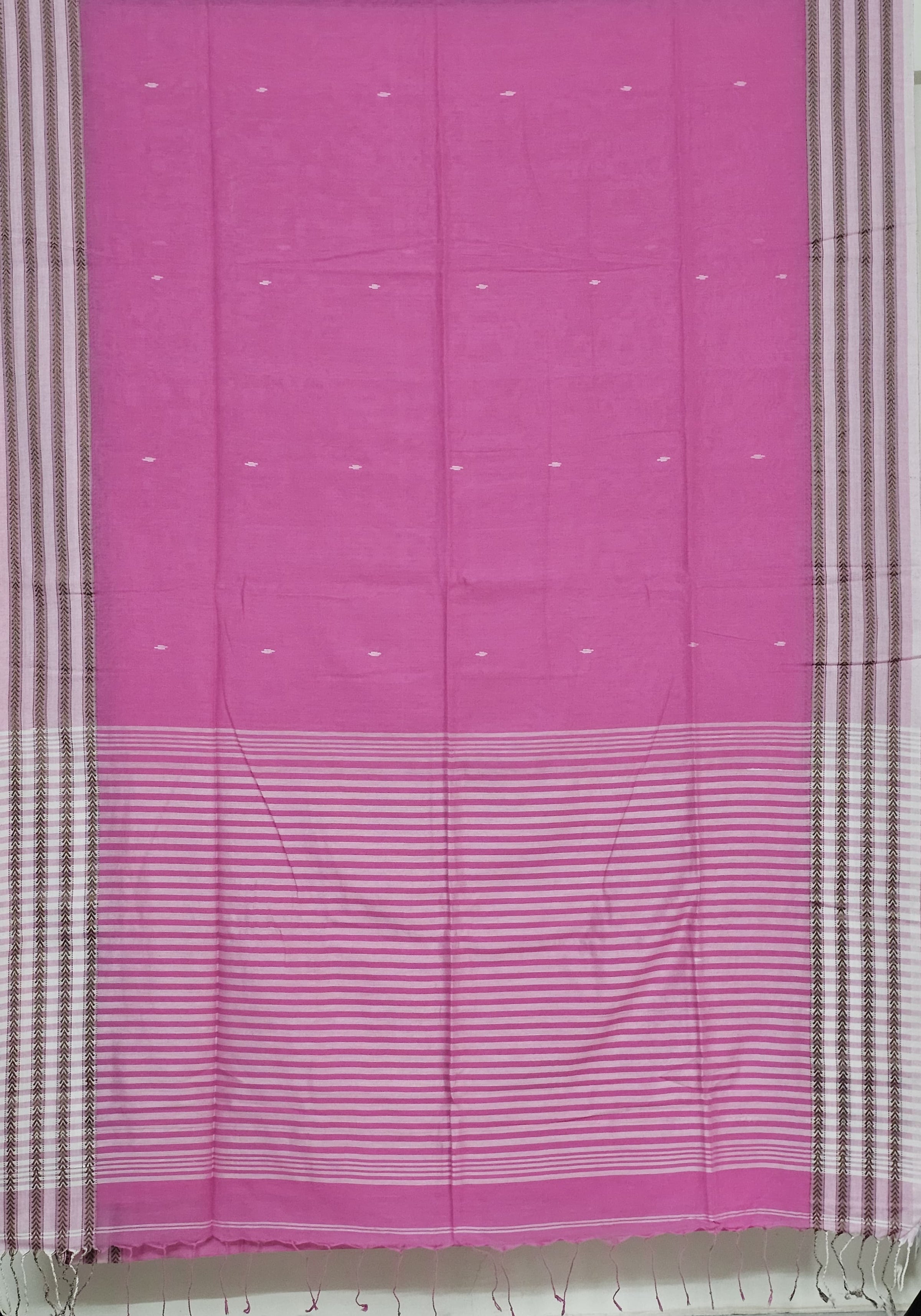 Rohini – Pink Handloom Tangail Khadi Saree with White Border