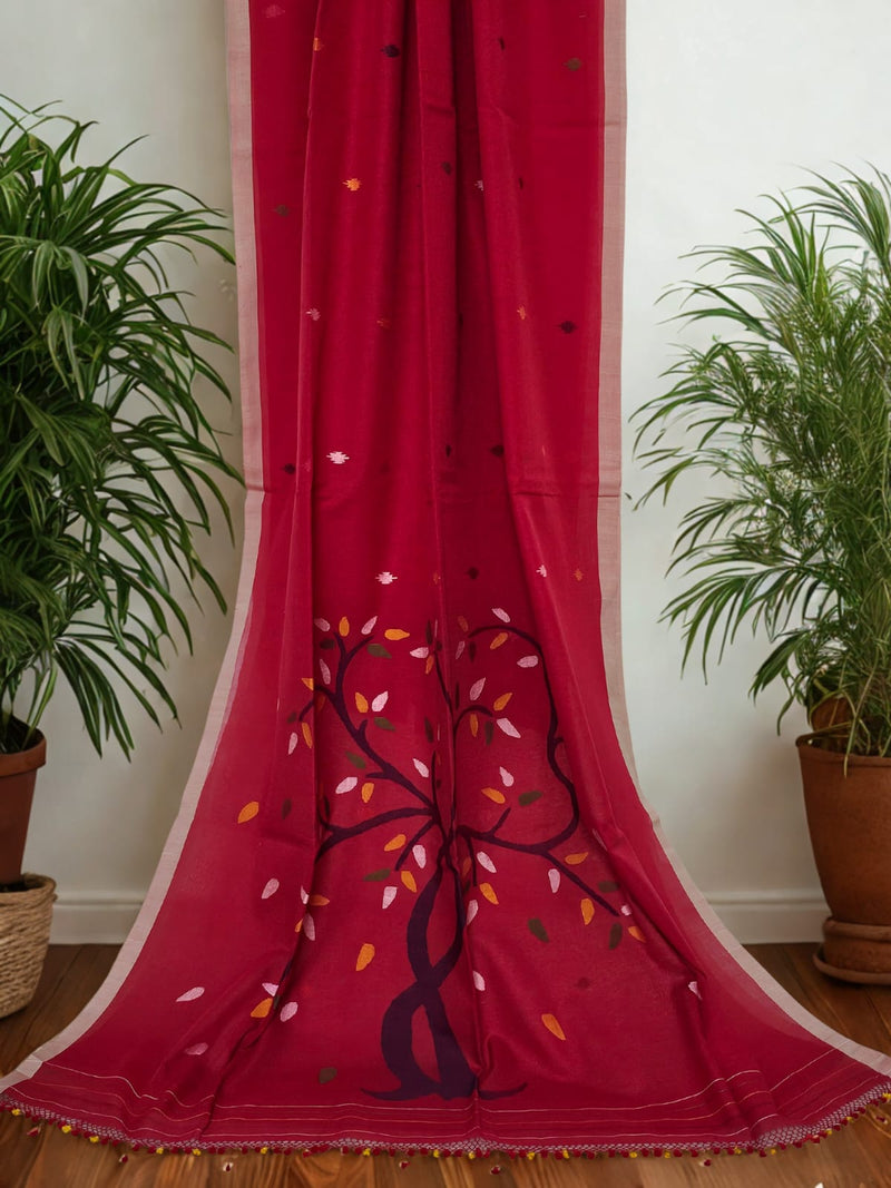 Rohini – Red Jamdhani Handloom Bengal Cotton Saree