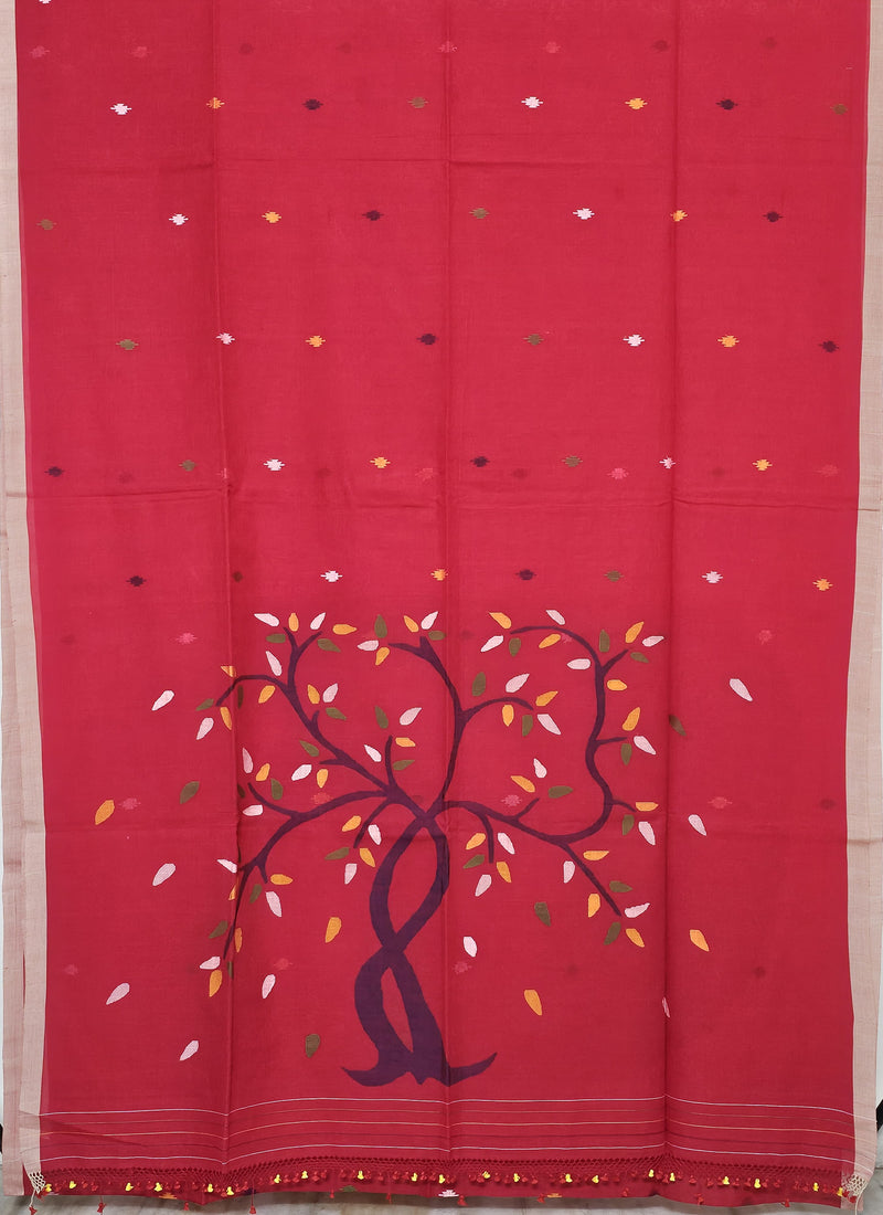 Rohini – Red Jamdhani Handloom Bengal Cotton Saree