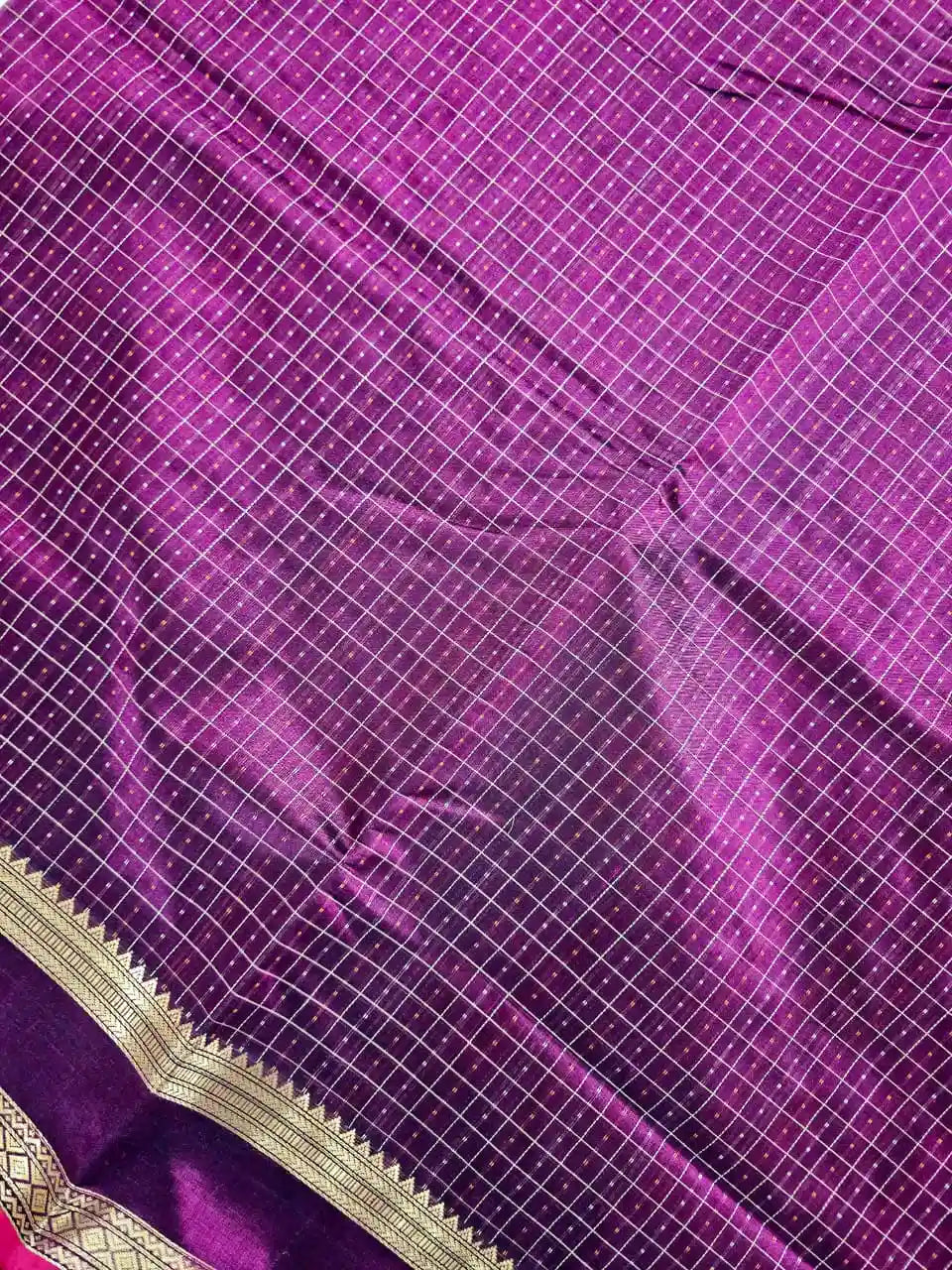 close up of Lakshadeepam Handloom Kanchi Silk Cotton Saree | Royal Purple 
with Yaali Motifs & Gold Zari Border 