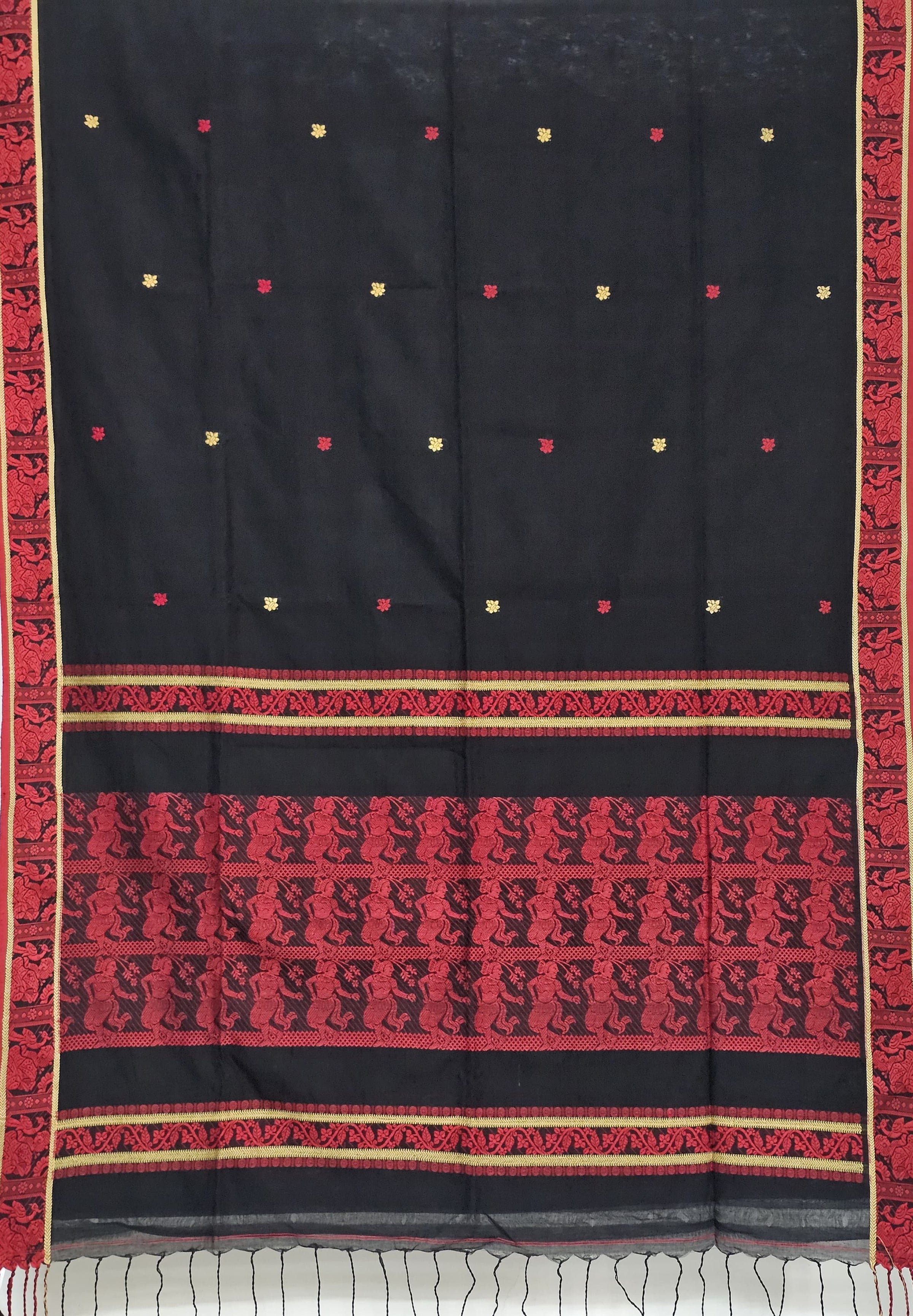 Rudrani – Black Handloom Khadi Saree with Red Baluchari Motifs