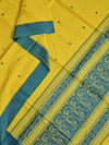 Saranya – Yellow Handloom Bengal Cotton Saree with Teal Baluchari Motifs