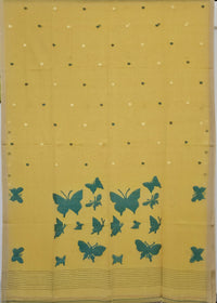 Saurabhi – Yellow Jamdhani Handloom Bengal Cotton Saree with Butterfly Motifs