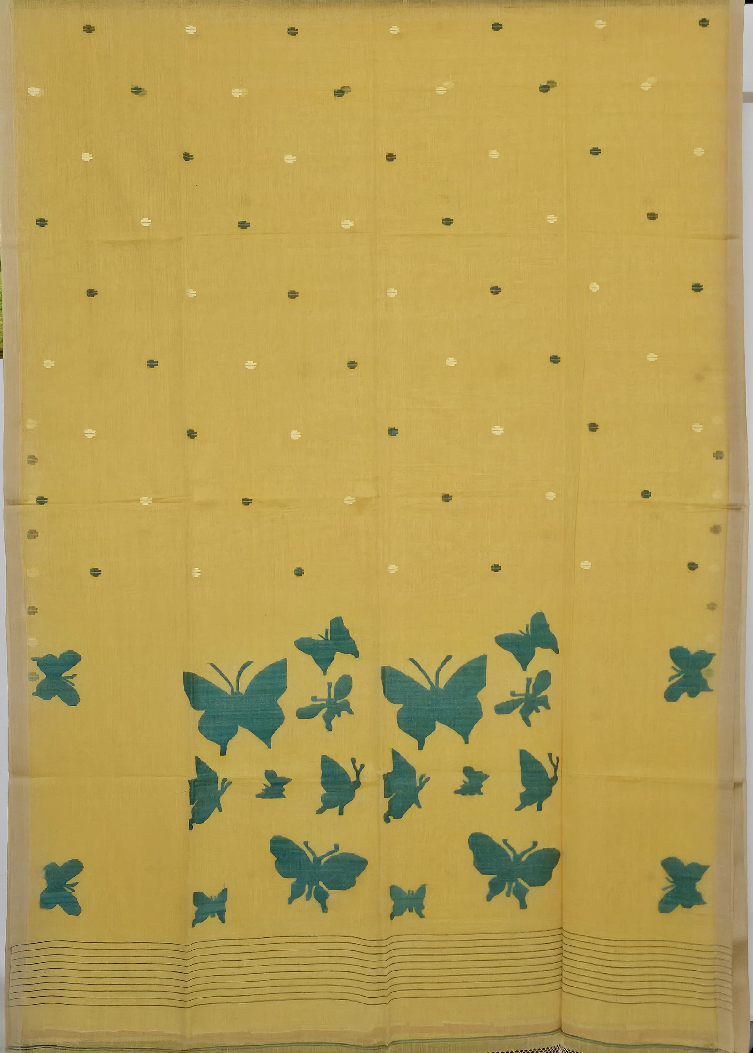 Saurabhi – Yellow Jamdhani Handloom Bengal Cotton Saree with Butterfly Motifs