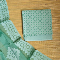Sea Green Barmer Appliqué Cut Work Cotton 3 Piece Suit Material