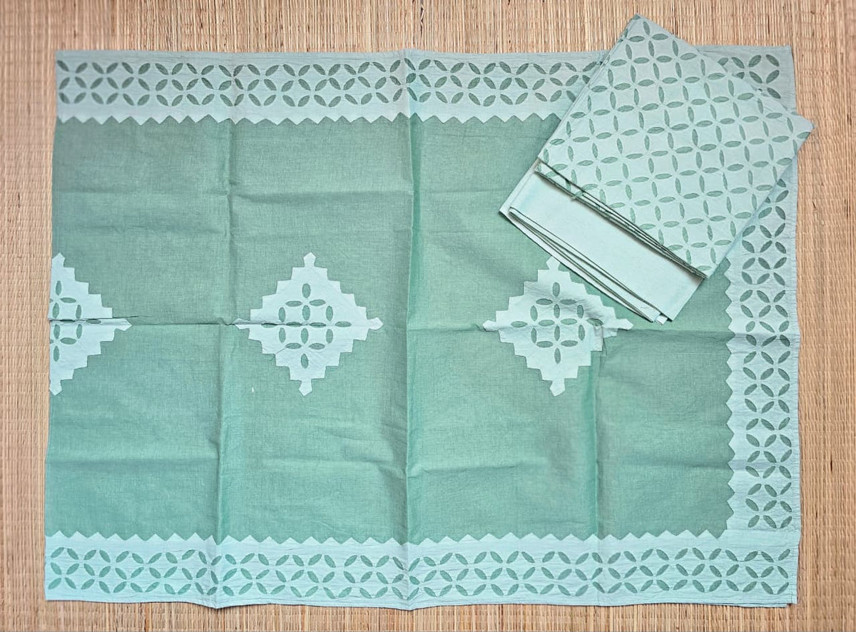 Sea Green Barmer Appliqué Cut Work Cotton 3 Piece Suit Material