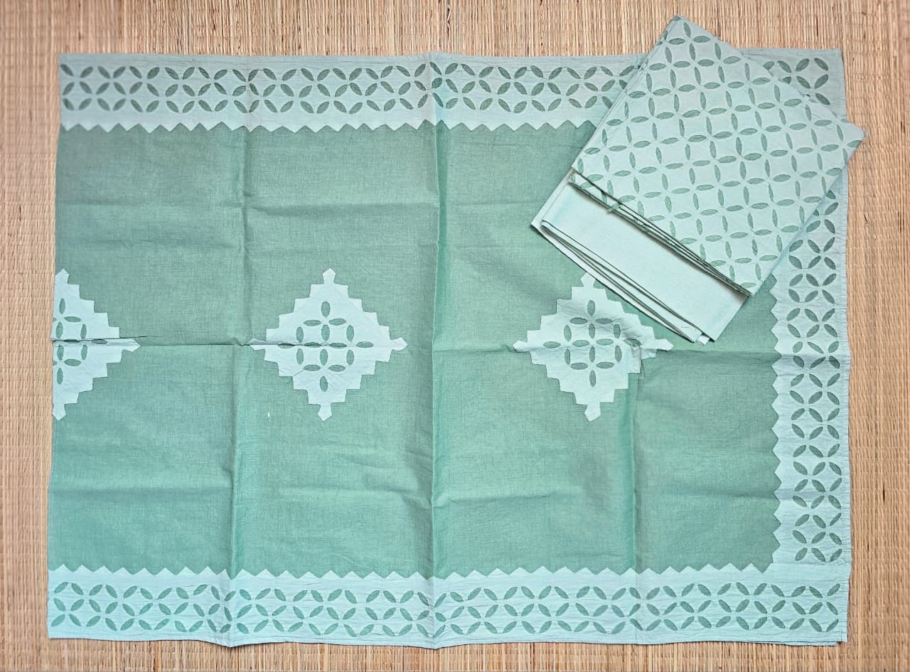 Sea Green Barmer Appliqué Cut Work Cotton 3 Piece Suit Material