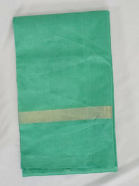 Sea Green Blouse Fabric of Grey Checkered Handloom Venkatagiri Silk Cotton Saree