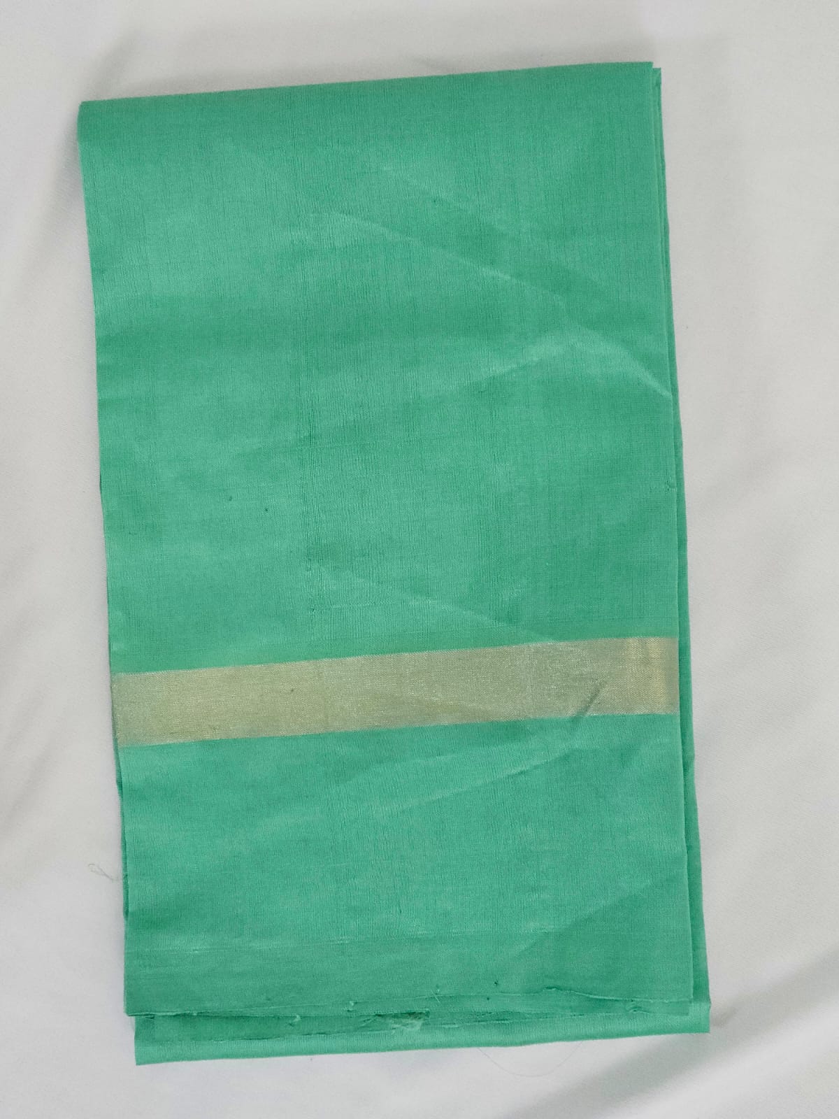 Sea Green Blouse Fabric of Grey Checkered Handloom Venkatagiri Silk Cotton Saree