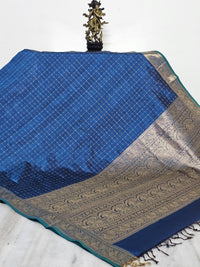 Manjari – Peacock Blue Handloom Kanchi Cotton Saree with Vaira Oosi Motifs