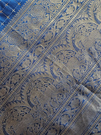Pallu Close up of Manjari – Peacock Blue Handloom Kanchi Cotton Saree with Vaira Oosi Motifs