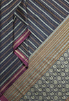 Shyamalika – Black Handloom Kanchi Cotton Saree with Horizontal stripes