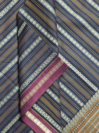 Shyamalika – Black Handloom Kanchi Cotton Saree with Horizontal stripes
