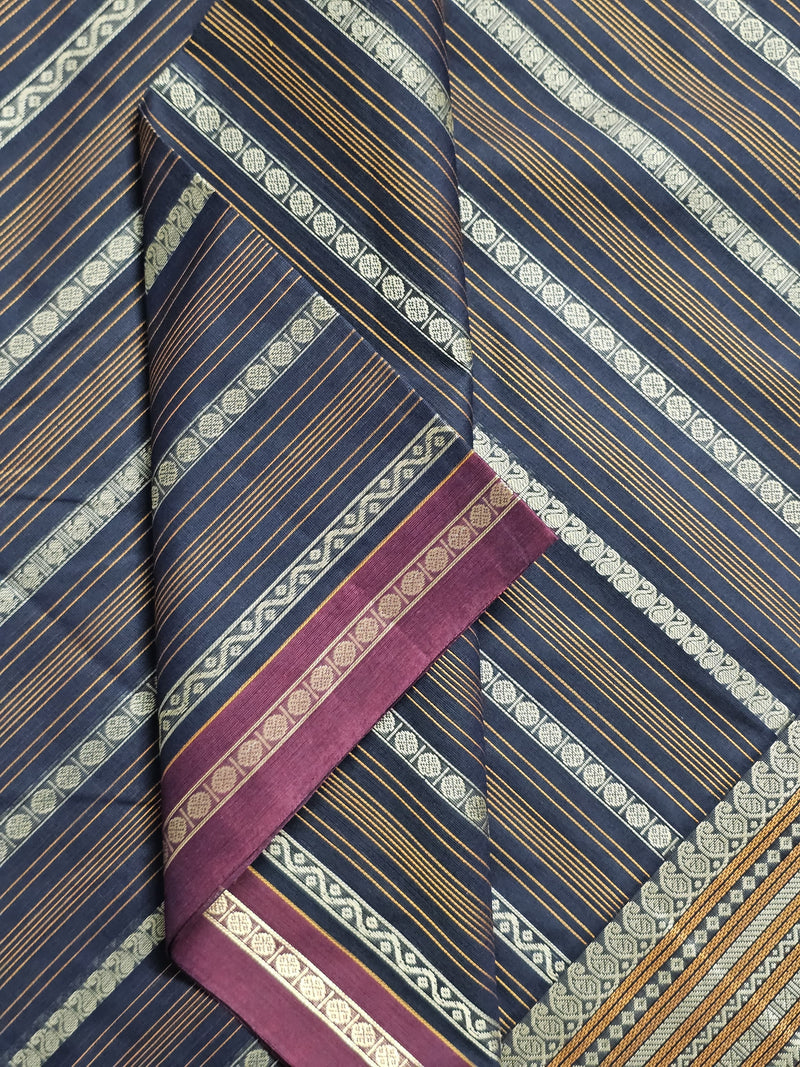 Shyamalika – Black Handloom Kanchi Cotton Saree with Horizontal stripes