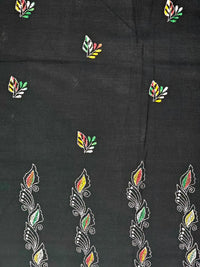 closeup of Shyamika – Black Kantha Hand Embroidered Cotton Saree with Crimson Border