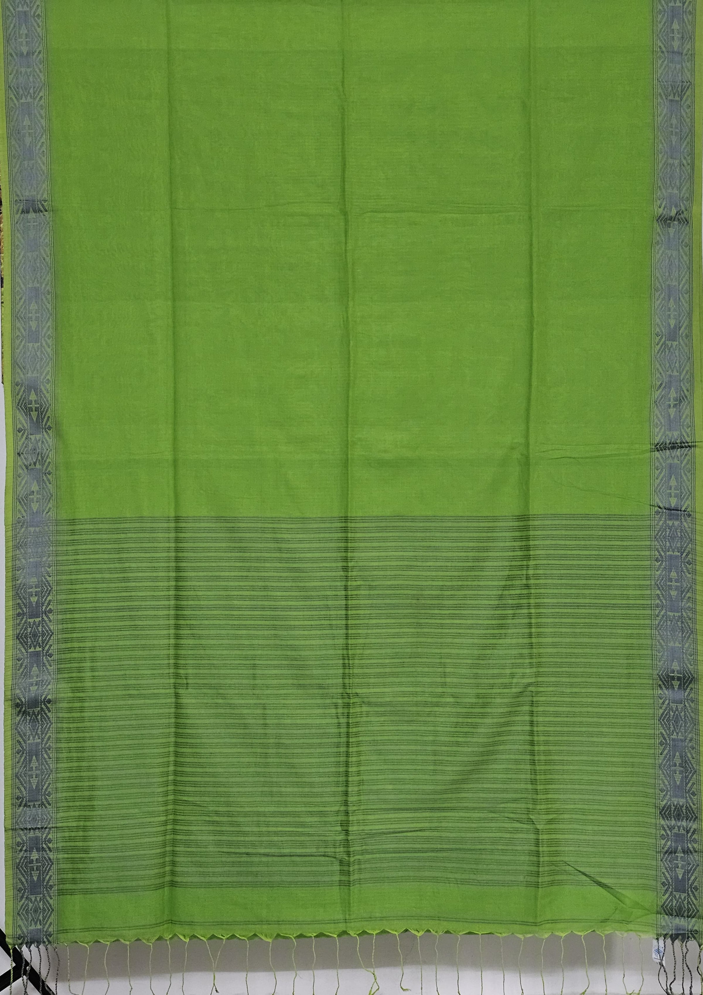 Smita – Parrot Green Handloom Tangail Khadi Saree with Grey Border
