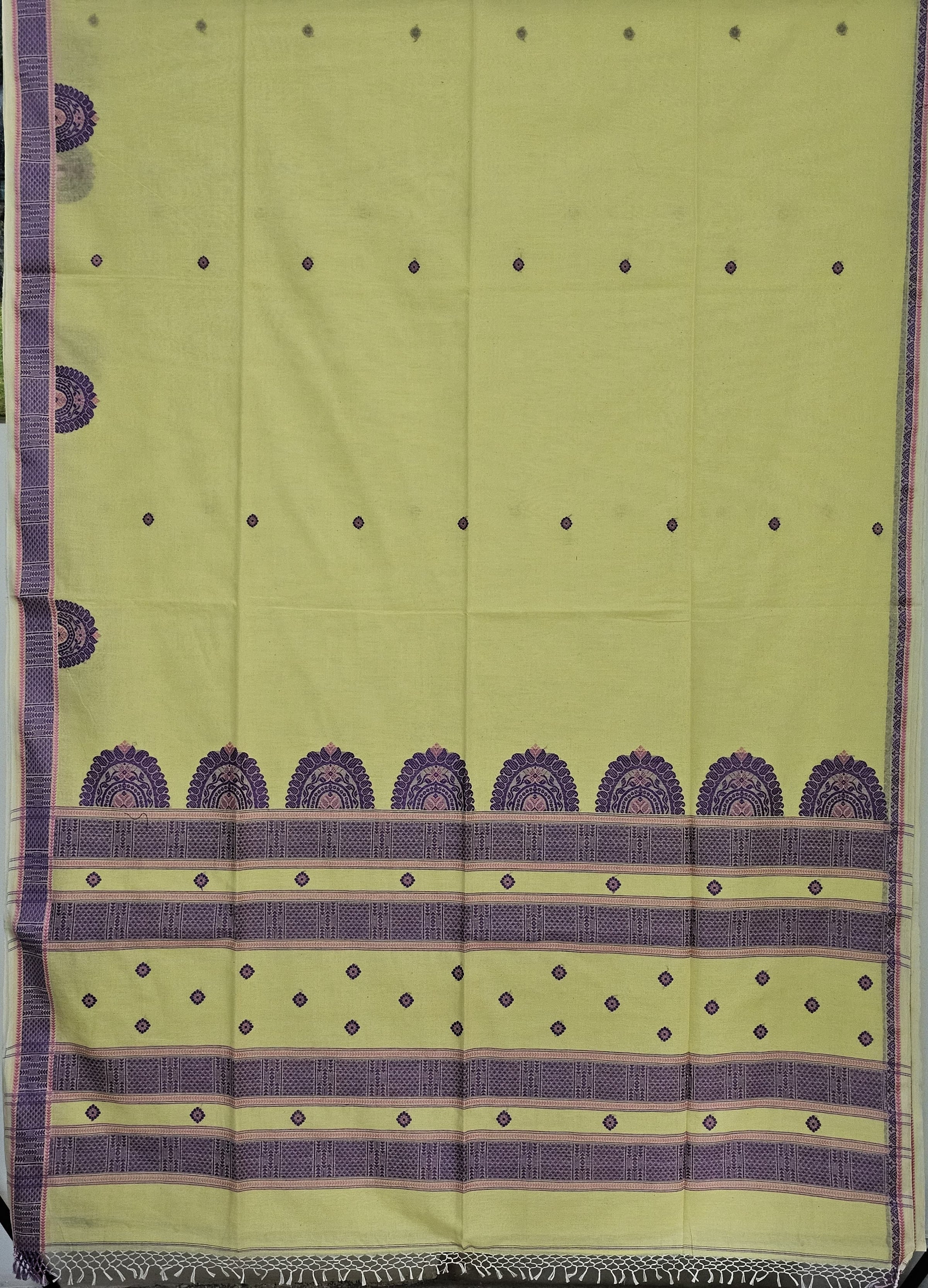 Suvarnita – Yellow Handloom Bengal Cotton Saree with Purple Motifs