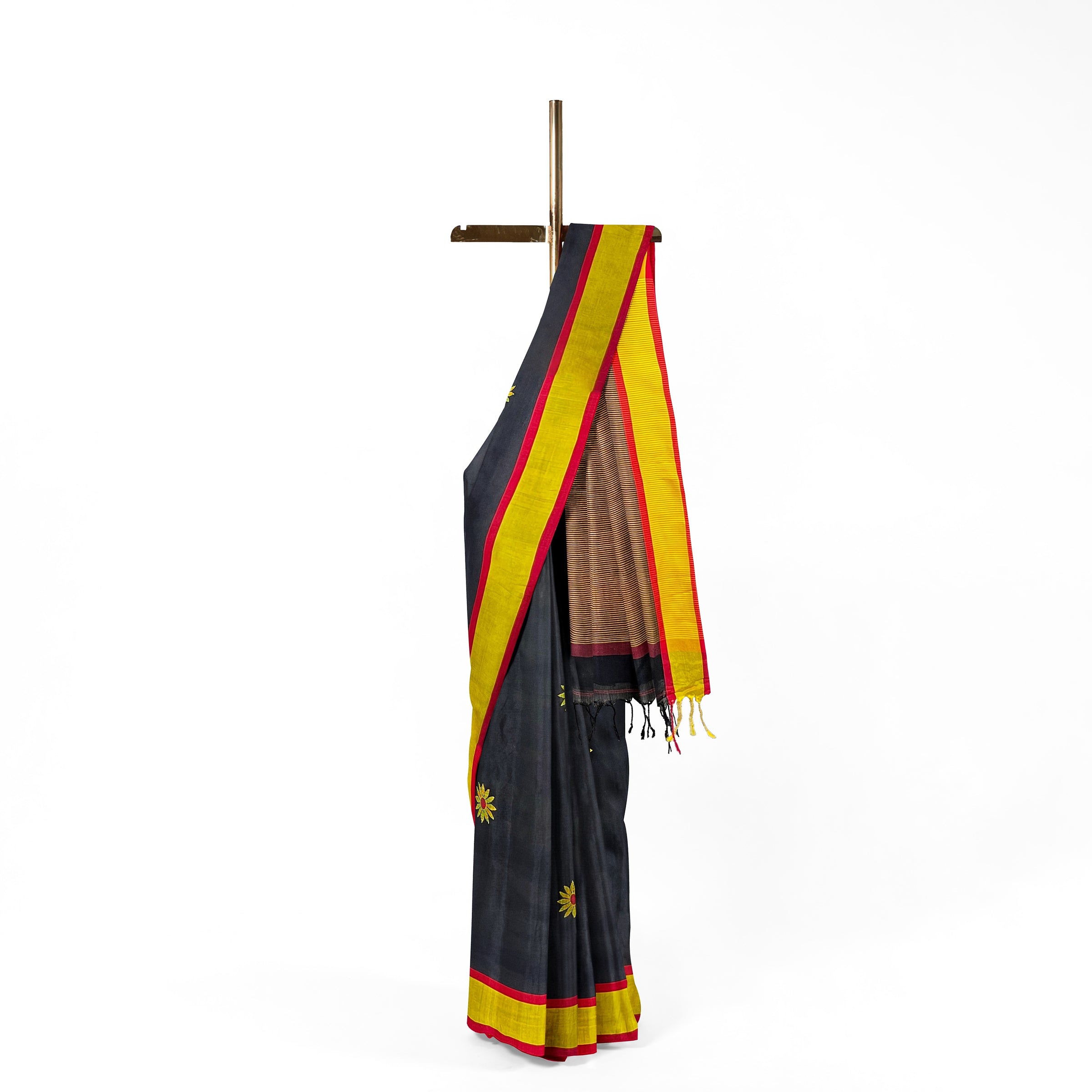 Black Surajmukhi Cotton Saree with Matka Silk Border and Pallu