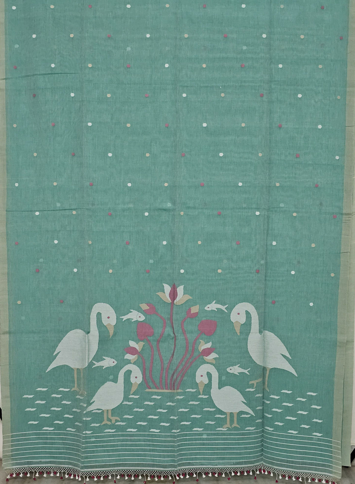 Tanirika - Sea Green Jamdani Handloom Bengal Cotton Saree